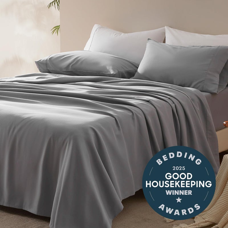 SLEEP ZONE Nanotex Super Soft Cooling Queen Bed Sheets Set 4 Piece - Easy Care Fitted Flat Sheet & Pillowcase Sets - Wrinkle Free, Fade Resistant, Deep Pocket 16"" (Gull Gray, Queen) - Image 2